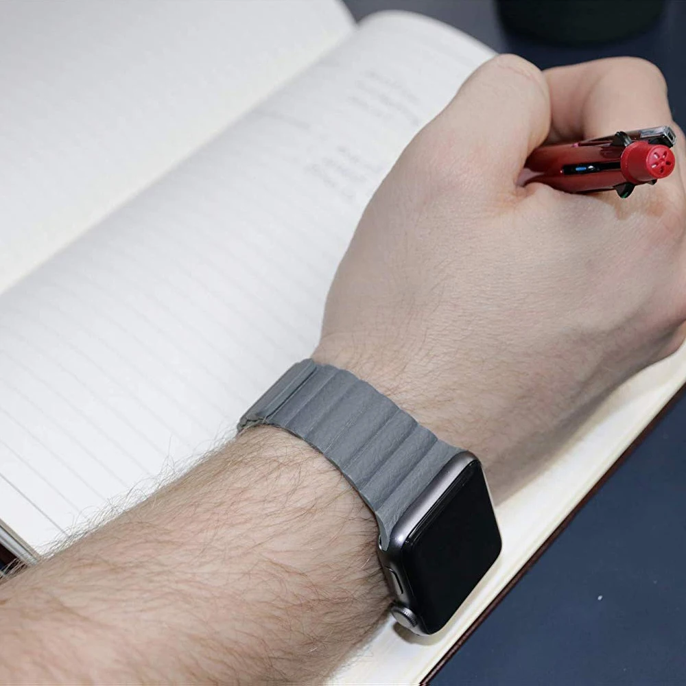 Ремешок из натуральной кожи для Apple Watch 38 мм 40 мм 42 мм 44 мм ремешок для iwatch серии 4 3 2 1 Регулируемый магнитный браслет на запястье