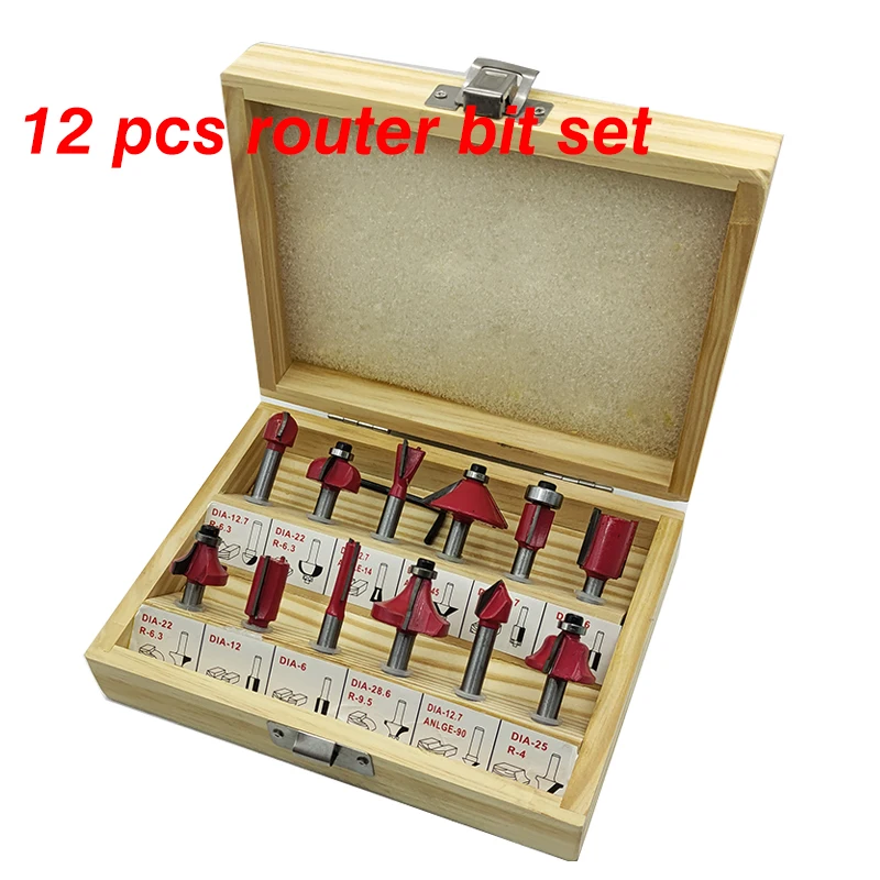 

12pcs 1/4 SHANK Milling Cutter Router Bit Set Wood Cutter Carbide Shank Mill Woodworking Engraving Cutting Tools RCT