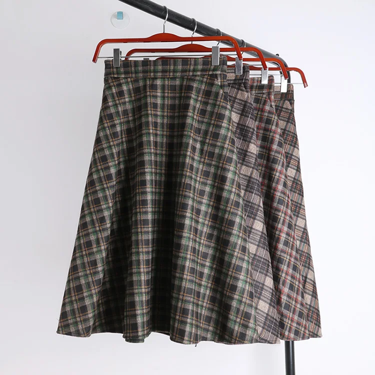 

winter flexible stretch high waisted midi a line umbrella warm wool woollen plaid skirt for women womens skirts saia saias falda