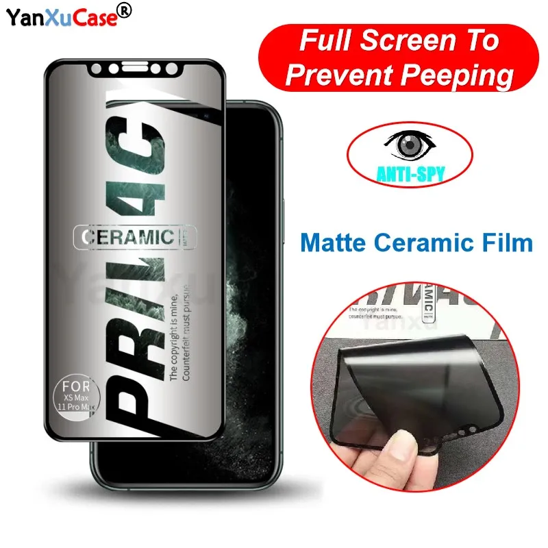

10Pcs Matte Soft Ceramic Privacy Screen Protectors For iPhone 13 11 12 Pro Max X XS XR 7 8 6S Plus SE2 Anti-spy Protective Film