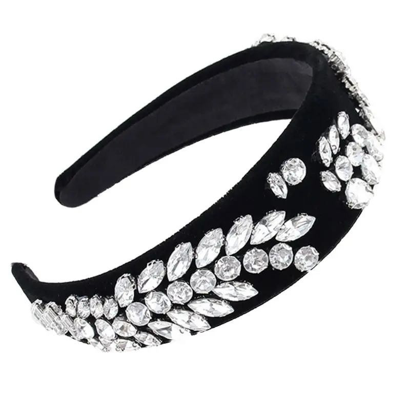 Women Luxury Heavy Duty Baroque Headband Gold Alloy Flower Rhinestone Hair Hoop 449F - Цвет: A