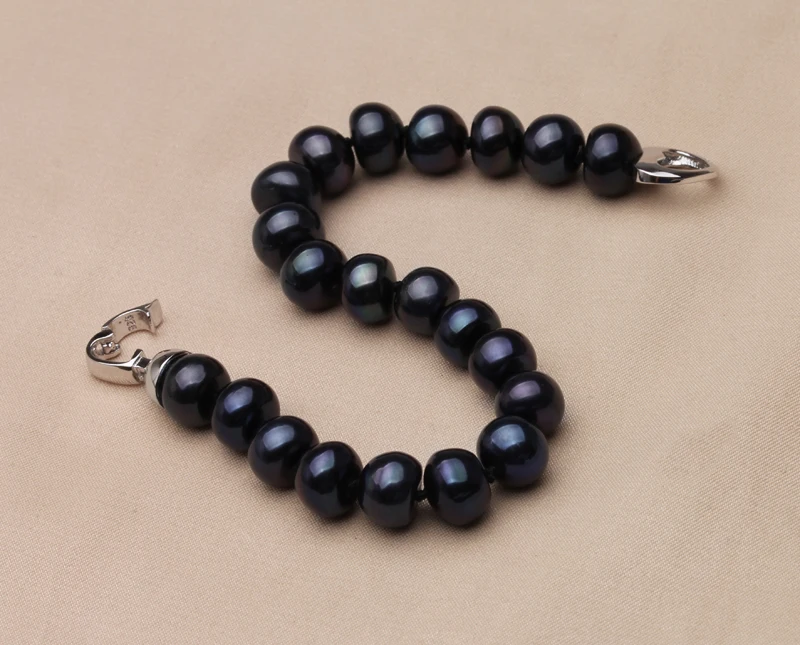 100% Real Natural Black Pearl Bracelet Women,Button Round Freshwater Pearl Bracelet Anniversary Gift