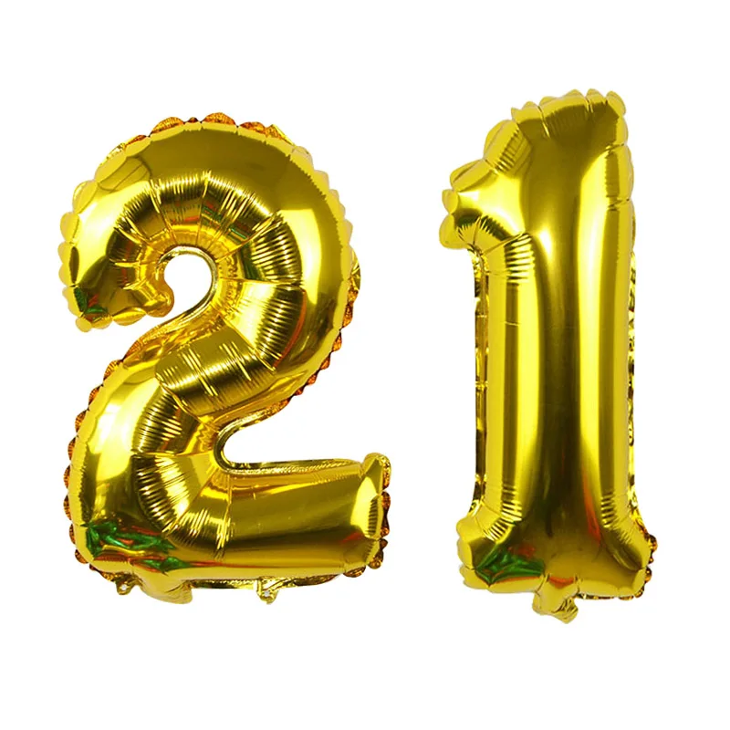 32inch number21 gold 18/30/40/50/60th Birthday Party Decoration Plates Cups Napkins Tablecloth Forks Knives Spoon Disposable Party Tableware Supplies - Цвет: 32inch number21 gold