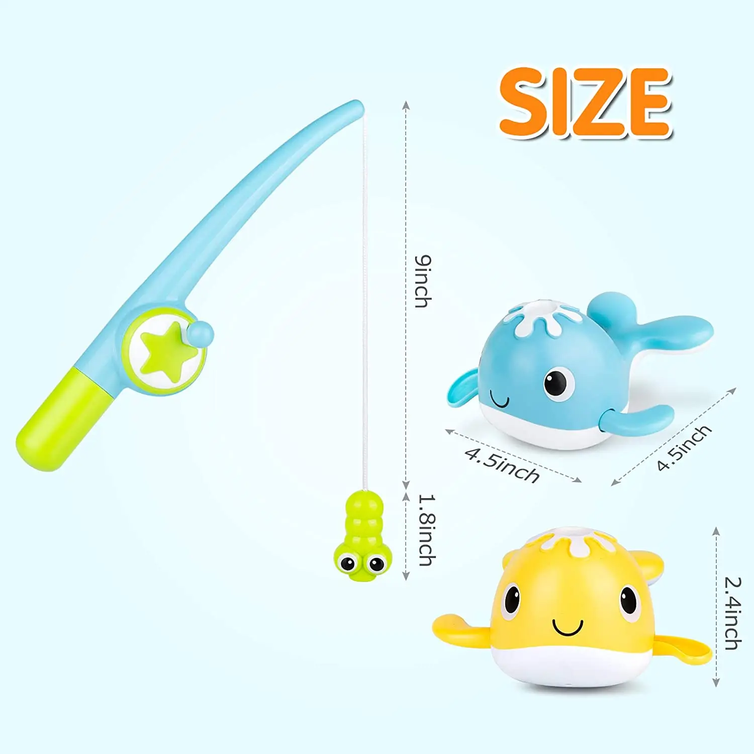 Bessentials Magnet Baby Bath Fishing Toys - Wind-up Swimming Whales Bathtub  Toy Fishing Game, Water Tub Toys Set with Fishing Pole & Net for Toddler