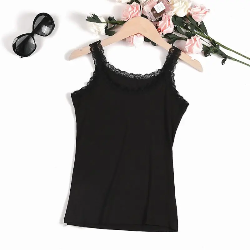 

Women Summer Sleeveless Tank Top Bright Solid Candy Color Basic Camisole Floral Lace Trim Ribbed Knit Casual Underwear Slim Vest
