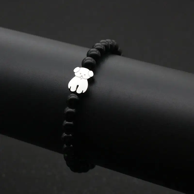 Милая Подвеска Медведь браслеты для женщин Изящная нержавеющая сталь медведь 6 мм натуральный камень браслет для мужчин ювелирные изделия влюбленных дружеский подарок