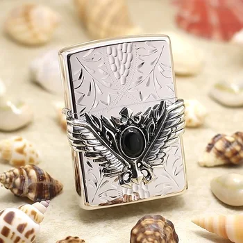 

Genuine Zippo oil lighter copper windproof Black Turquoise wings cigarette Kerosene lighters Gift With anti-counterfeiting code