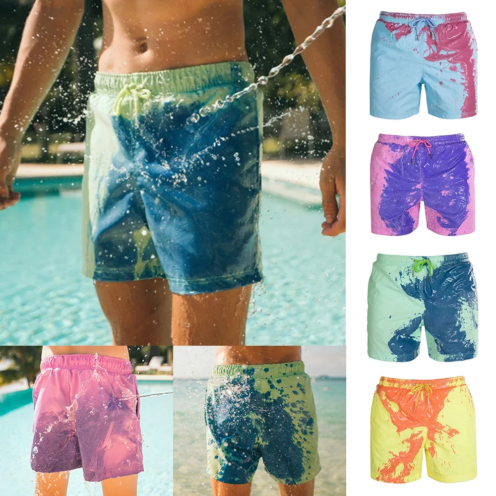 

Men Beach Short Change Color Beach Pant Quick Dry High Temperature Discoloration Male Running Gym Summer Swimming Shorts D30
