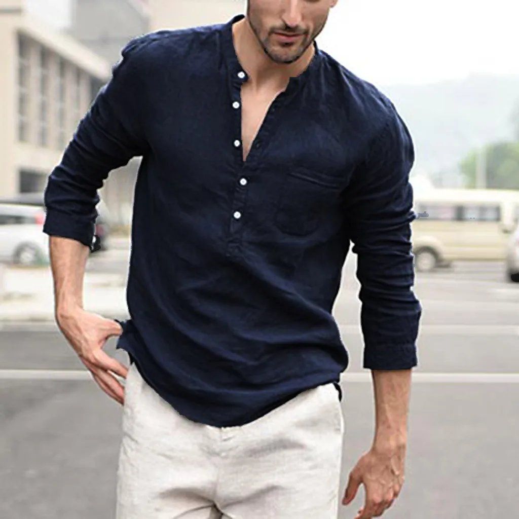 Men Shirt Autumn Men Vintage Pure Color Button Linen Solid Long Sleeve Retro Shirts Tops Blouse Shirt Men Casual Men Shirt Autumn Men Vintage Pure Color Button Linen Solid Long Sleeve Retro Shirts Tops Blouse Shirt Men Casual