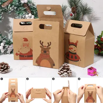 

16PCS Christmas Treat Bags Unique Kraft Paper Durable Party Favors Pouches Gift Wrapping Bags for Xmas Birthday Wedding Banquet
