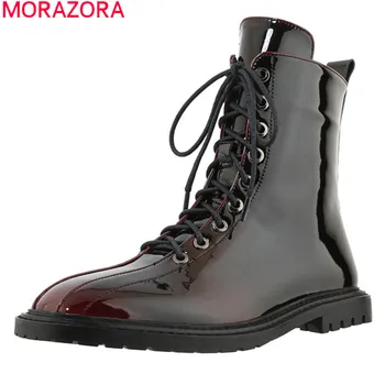 

MORAZORA 2020 Large size 34-42 ankle boots genuine leather boots comfortable low heel square toe women boots ladies shoes