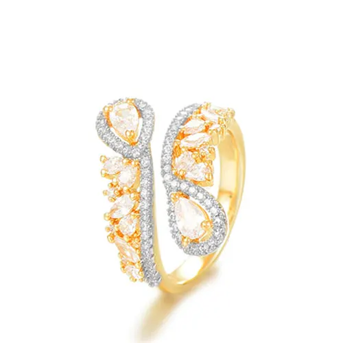 Bicolor Ring GODKI, роскошный набор колец с угловым крылом, 2 шт., ювелирные наборы для женщин, свадебные с кубическим цирконом и кристаллами CZ aretes de mujer, современный стиль - Окраска металла: Bicolor Ring