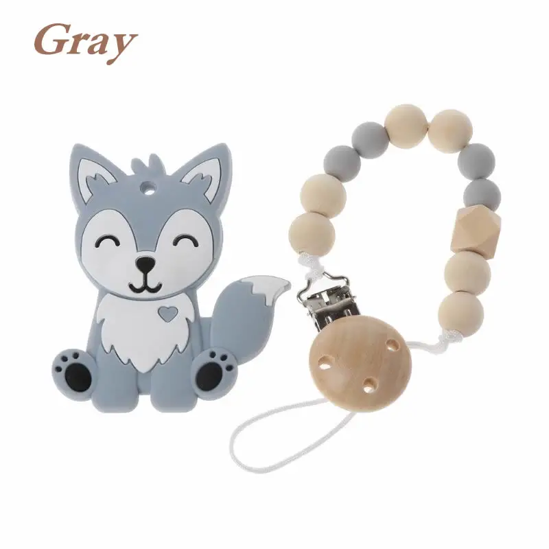 Gray 1 шт силиконовый Прорезыватель для зубов Соска с бусами зажим для цепи Детские Прорезыватели кольцо соска для младенца зажимы с держателем - Цвет: Gray