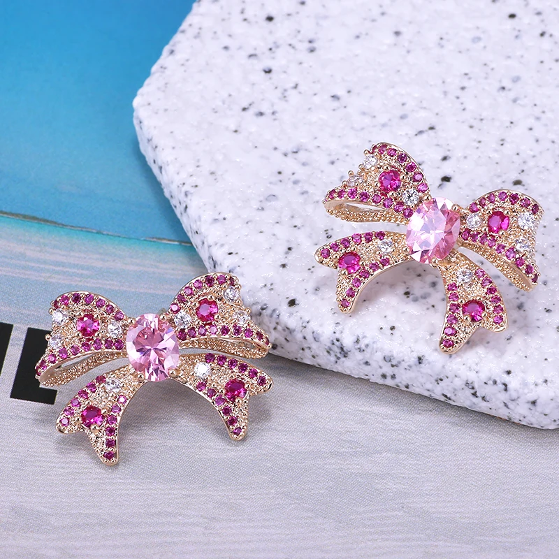 Роскошные трендовые серьги гвоздики с бантом для женщин разноцветные