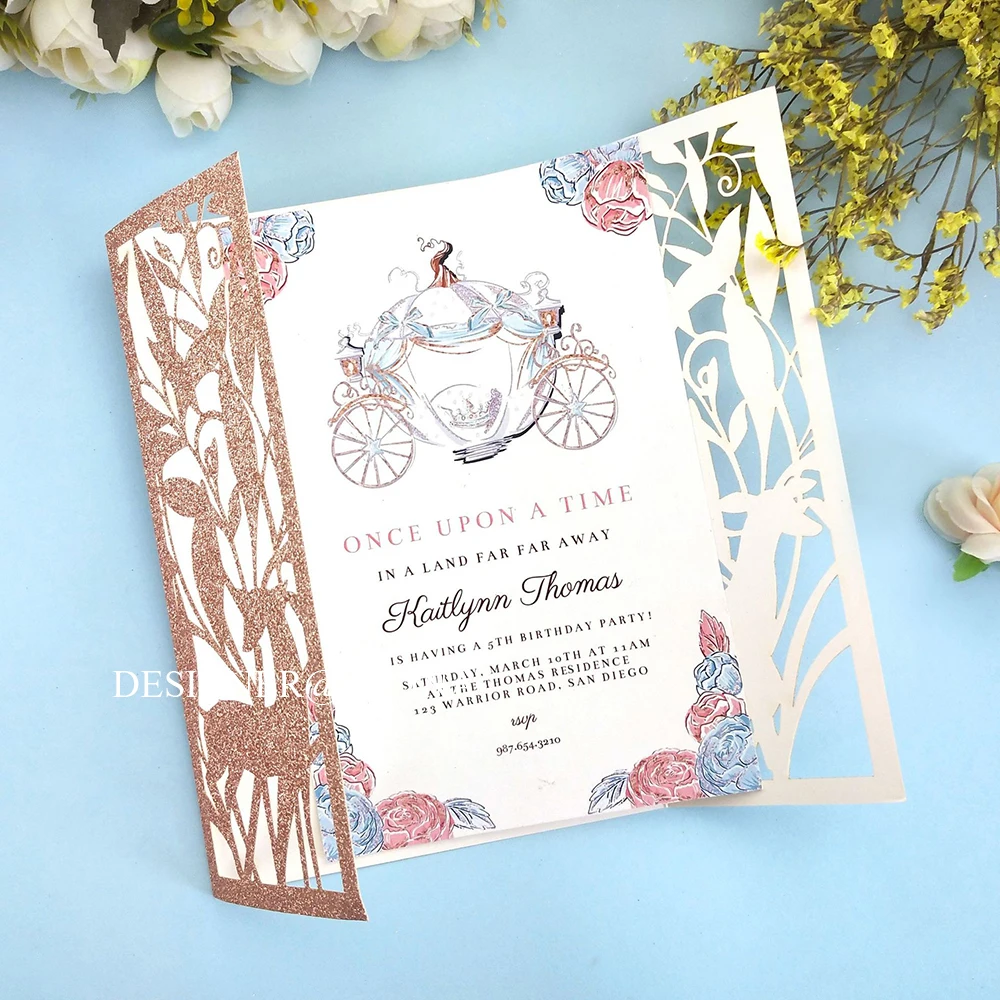 Quinceanera Carte D Invitation Personnalisee A Paillettes Dorees 50 Pieces Impression Douce De Seize Anos Decoupee Au Laser Invitations De Mariage Avec Enveloppe Aliexpress