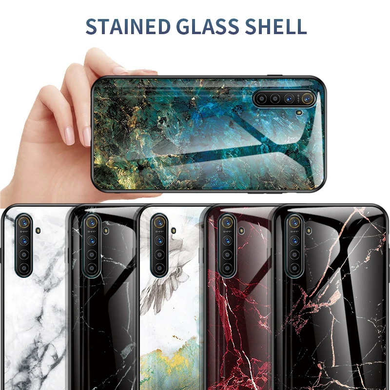 Marble Tempered Glass Case for Realme XT Case 6.4 inch Fashion Soft Bumper Hard Phone Back Cover for Realme X2 Case