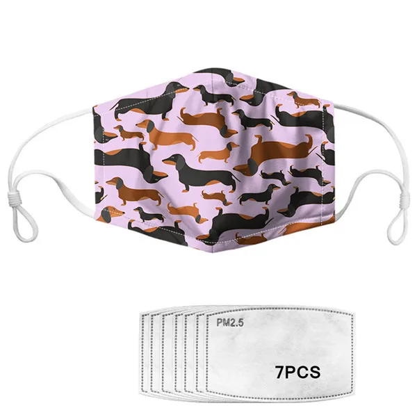 Dachshunds Print Fashion Washable Face Mouth Masks for Children Anti Haze Mask 7PCS Filters Paper Kawaii Animal Mascherine |