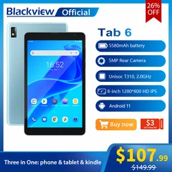 Blackview – tablette PC de 8 pouces Tab 6, 3 go 32 go, Android 11, 5580mAh, 4G, WIFI LTE, appels téléphoniques, Kindle Ebook 