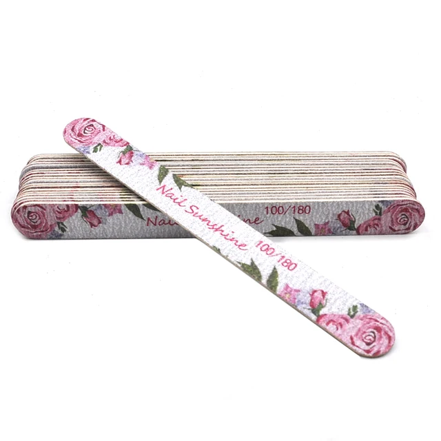 10 Pcs Printed Flower Wood Nail Files 100/120/150/180/240 Wooden Sanding Buffer Block Gel Polishing Nails Files Accessories Tool flower 100-180
