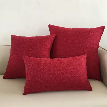 

Red Cushion Cover Cotton Linen Solid Color Sofa Pillowcase Christmas Decor Merry Christmas Deer Santa Claus Happy New Year 2019