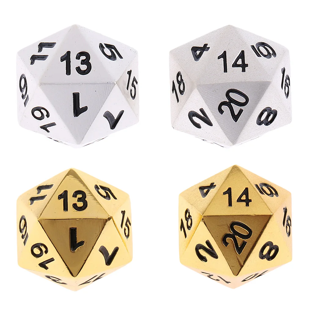 2 Pieces Zinc Alloy 20-sided Dices Polyhedral Gaming Dice for D&D RPG MTG Table Games