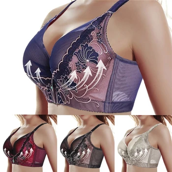 

Women Bra Sexy Lace Floral Patchwork Comfortable Adjustable Ladies Brassiere Daily Underwire Push Up Back Closure Underwear