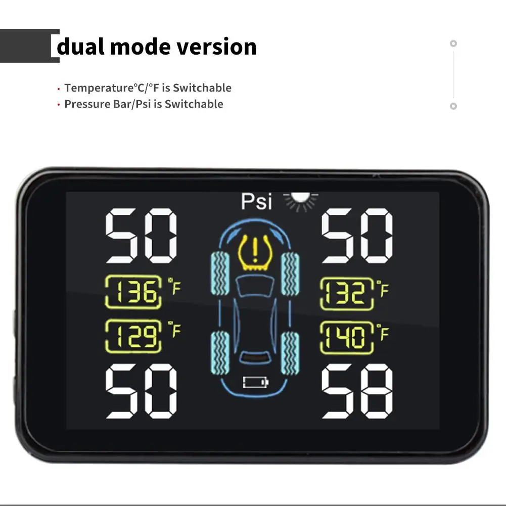 TPMS встроенные внешние датчики Солнечная зарядка автоматический Poweron Регулируемый температурный блок давления с 4 датчиками для всех режимов