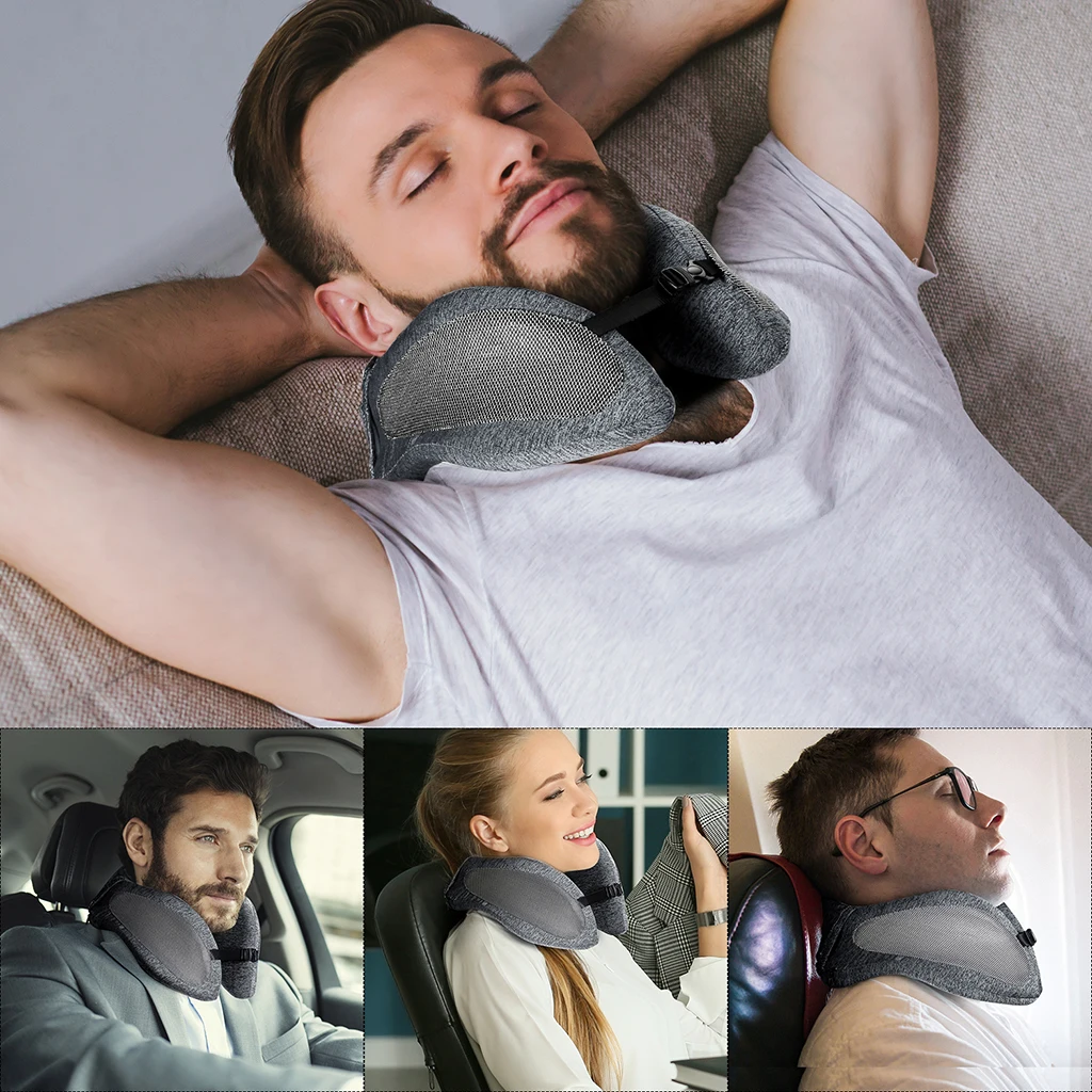 Дорожная подушка для шеи с эффектом памяти, u-образная поддержка шеи, подголовник, регулируемый размер шеи для самолета поезда, автомобиля, автобуса, офиса, сна с чехлом