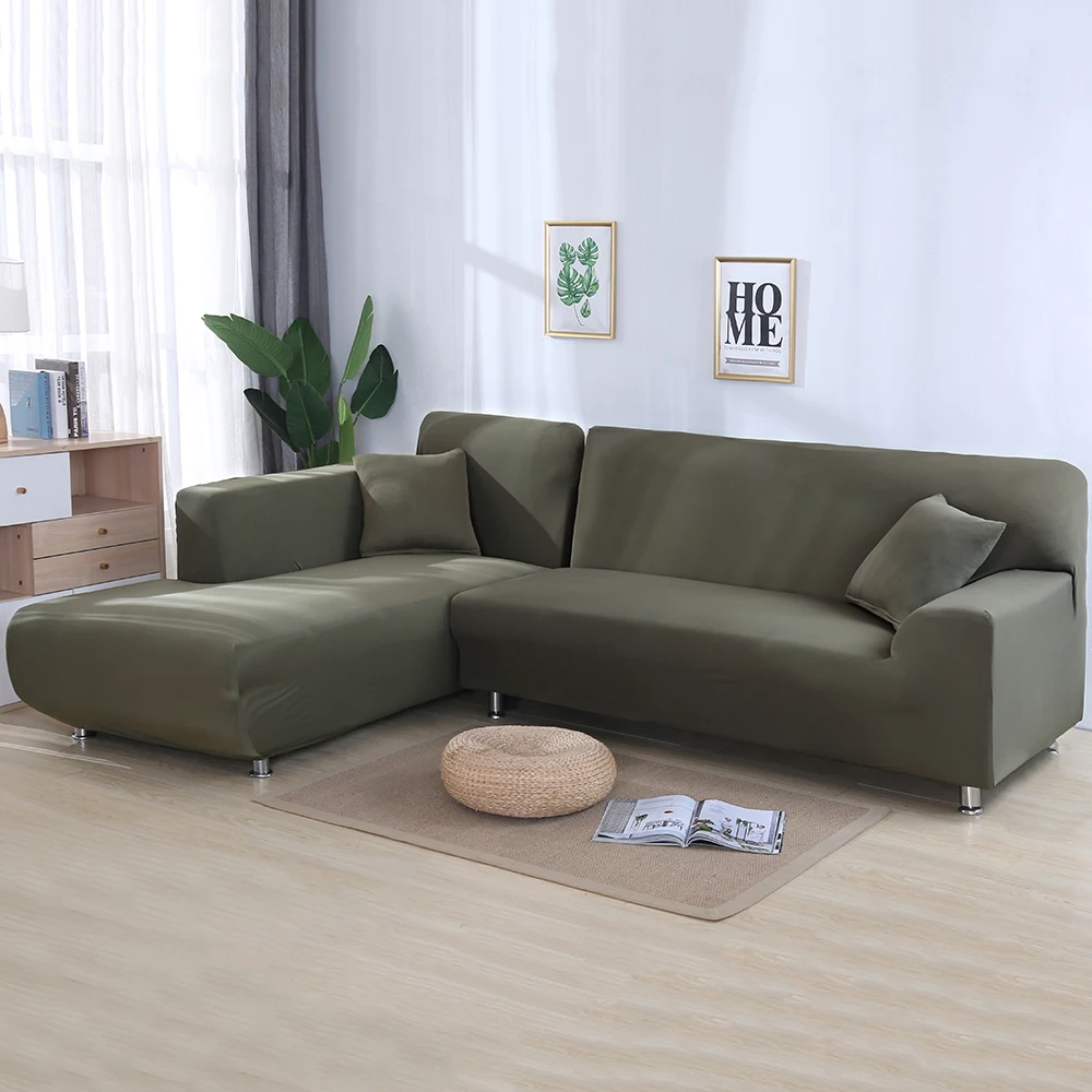 Напечатанные 2 шт. стрейч Чехлы для углового дивана l-образный диван гостиная секционный шезлонг диван Slipcover угловой диван Чехлы - Цвет: A-grey green