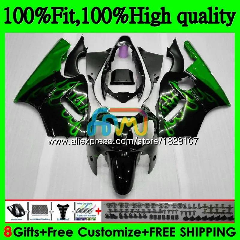Инъекции для ZX1200 C ZX 1200 12R 1200CC 00 01 20BS. 73 ZX 12 зеленый пламя R ZX-12R ZX12R 00 01 2000 2001 OEM обтекатели - Цвет: No. 1