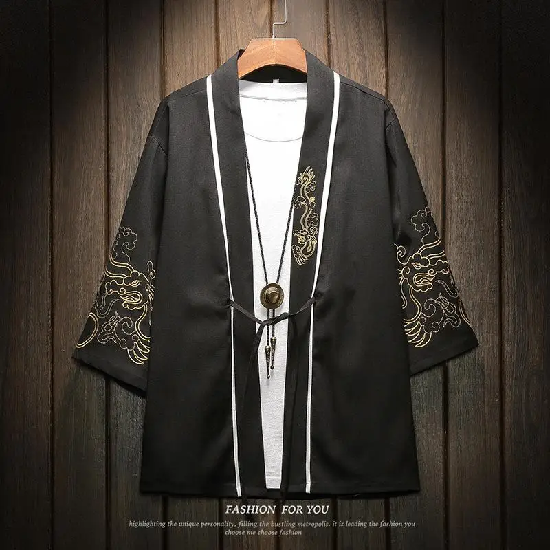 Летняя Новинка для мужчин Haori одежда Винтаж Китайский дракон солнцезащитный крем классический кардиган блузка кимоно топ азиатского Аниме Косплей рубашка 5XL - Цвет: Style L