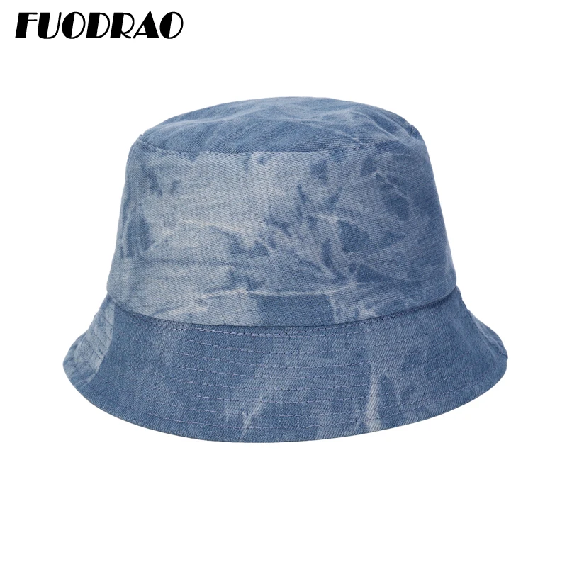 FUODRAO New Original Denim Bucket Hat Tie Dye Basin Cap Women Panama Sun Hats Visor Men Reversible Outdoor Fisherman M25 | Аксессуары