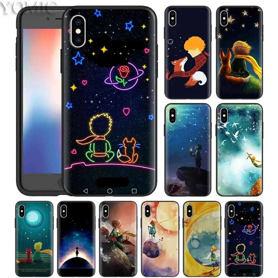 

Little Prince Watercolor Art Case for iPhone XS Max XR X 7 8 6 6S Plus 5S 5 SE 6+ 6S+ 7+ 8+ Black Silicone Fall Phone Cover Shel