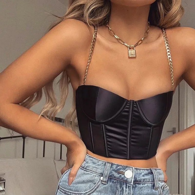 Faux Leather Strapless Bustier Corset Crop Tops Women Corset Bralette Tank  Cami Clubwear Crop Sleeveless Vest Cropped Feminino - Tanks & Camis -  AliExpress