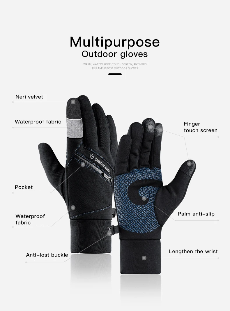 Осенне-зимние теплые водонепроницаемые лыжные перчатки с сенсорным экраном для мужчин и женщин, спортивные перчатки на открытом воздухе, Нескользящие велосипедные перчатки с карманами на молнии