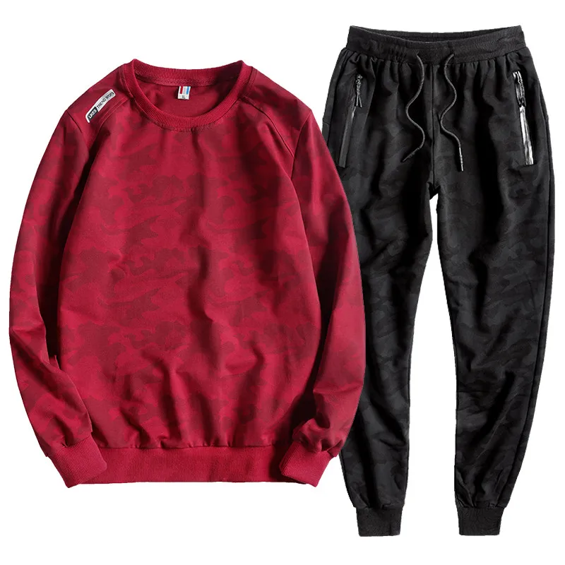AZ756A Red-Black Aismz Мужская спортивная одежда, спортивный костюм, комплекты из двух предметов, пуловер, худи+ штаны, спортивная одежда, костюм, мужские толстовки, плюс спортивная одежда, L-10XL - Цвет: AZ756A Red-Black