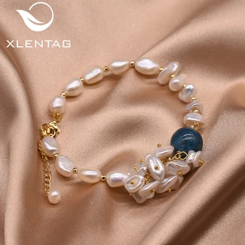 

XlentAg Fresh Water Baroque Pearls Adjustable Bracelets For Best Friends Party Natural Blue Stone Women's Ethnic Jewelry GB0190