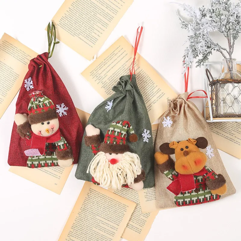 

Christmas Santa Sacks Vintage Gifts Bag Linen Cloth Drawstring Treat Bag Christmas Stocking Holders Holiday Party Supplies