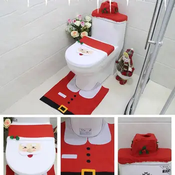 

3PCS WC Bathroom Accessories New Year Christmas Decoration 2021 For Home Christmas Toilet Seat Cover Foot Pad Water Tank Cover