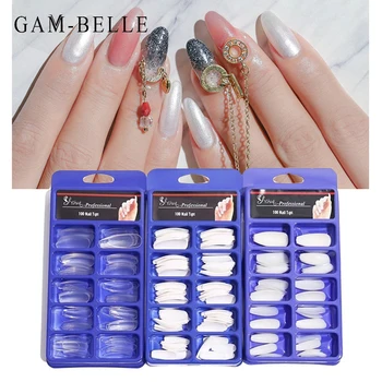 

100Pcs Long Ballerina Fasle Nails Transparent Natural White French Fake Nails Tips Acrylic Manicure Nail Art Tools Accessories
