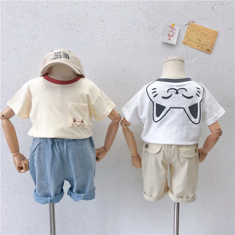 

T-shirt Parent-Child Cartoon Printed Pattern Pure Plain T-shirt Lovely Leisure Basic T-shirt Summer Interesting Shirt Parent-Chi