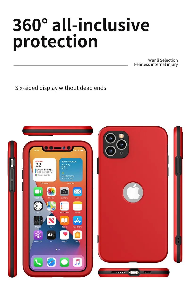 clear case iphone 13 3 in 1 fully protected Phone Case For Apple iPhone 13 12 11 Pro Max mini SE 2020 X XR XS Max 7 8 Plus Mate Shockproof Cover best iphone 13 case