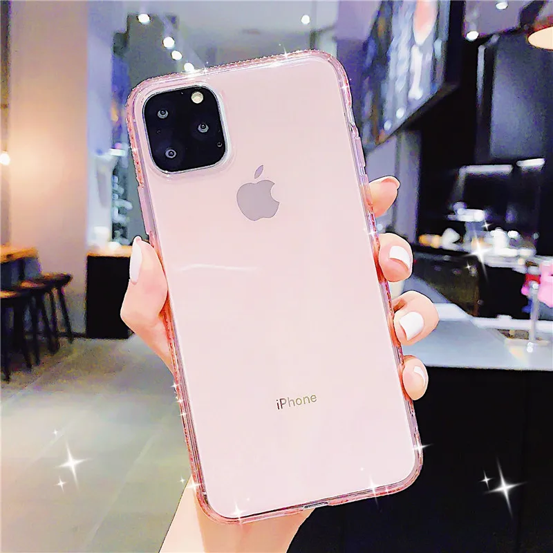Прозрачный мягкий блестящий чехол яркого цвета с бриллиантами для iphone11 11 Pro Max XS X XS Max 6 6s 7 8 Plus TPU фиолетовый прозрачный чехол в подарок