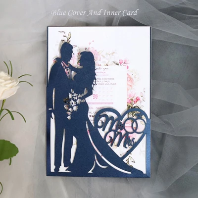 50 шт. лазерные элегантные приглашения на свадьбу, персонализированные свадебные украшения для невесты и жениха на День святого Валентина, вечерние принадлежности - Цвет: Cover And Inner Card