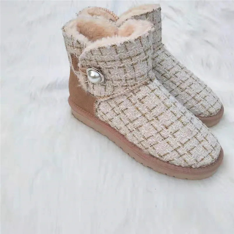 Новые стильные женские зимние ботинки; модные теплые Брендовые женские зимние ботинки из натуральной кожи; Botas Mujer - Цвет: chestnut plush insde