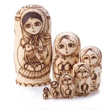 

7pcs Embrace Pigeon Russian Dolls Handmade Wooden Portrayal Nesting Toys Novelty Russian Nesting Doll Wooden Matryoshka Set Hand