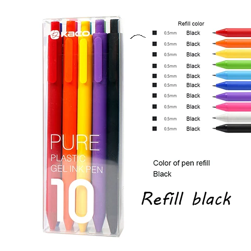 10 Pen (black Ink) 10 шт./упак. Xiaomi KACO Ручка гелевая ручка 0,5 мм вместимость гладкая чернила прочная подставка Винтаж Цвет Макарон для студентов - Цвет: 10 Pen (black Ink)