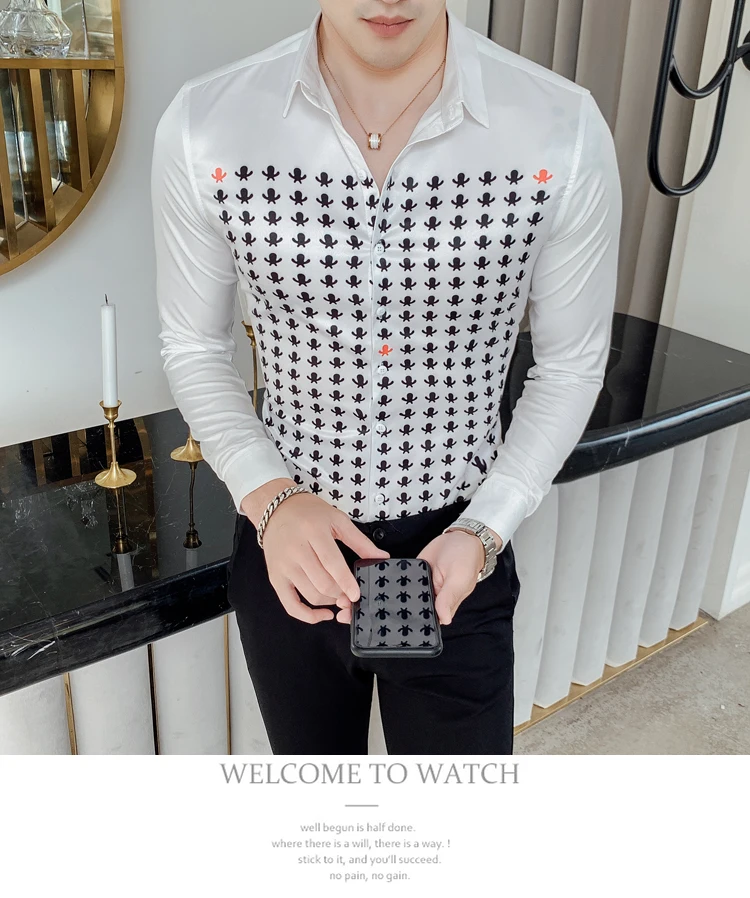 Camisa Hombre, осенняя мужская рубашка в британском стиле, мужская рубашка с длинным рукавом с индивидуальным принтом, тонкая мужская Роскошная Клубная рубашка-смокинг