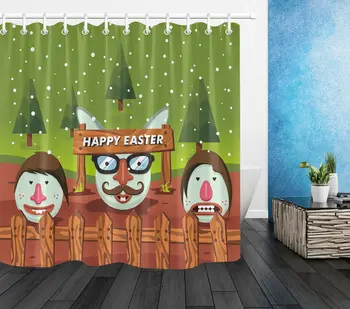 

Happy Easter Hipster Eggs Wood Fence Waterproof Fabric Shower Curtain Set Unique