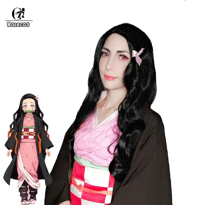 ROLECOS аниме демон Slayer косплей волос Kamado Nezuko длинные волосы Kimetsu no Yaiba Женские